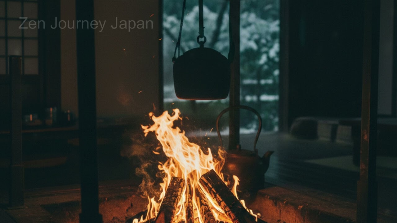Cozy Japanese Hearth (Irori) - 15 Mins Crackling Fire & Relaxing Zen Music