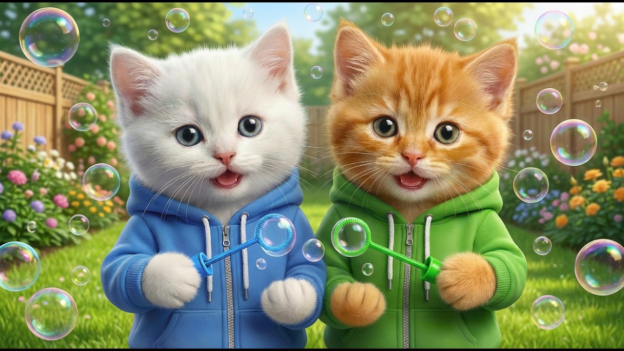 TWO CUTE KITTENS FLEW TO THE MOUNTAINS ON A SOAP BUBBLE AIRSHIP