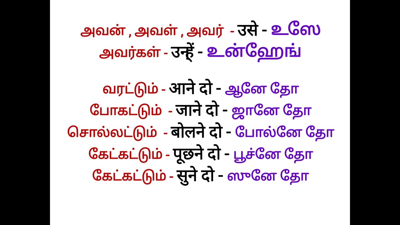 Simple sentences in Hindi through tamil