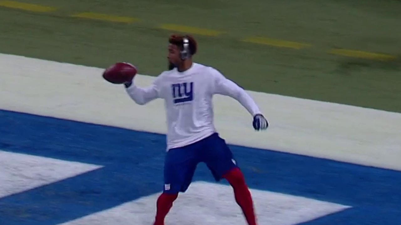 Odell Beckham makes spectacular catches...to WARM UP