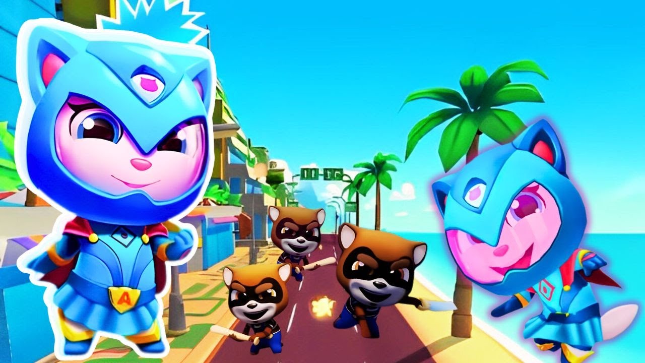 Talking Tom Hero Dash | Blue Wave Angela In A Beach World With A Lot Of Raccoons