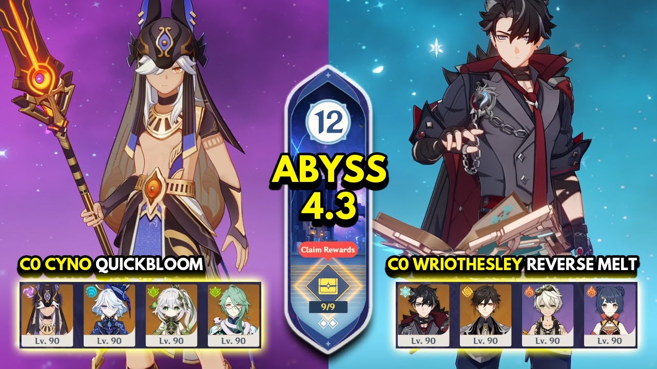 C0 Cyno Quickbloom & C0 Wriothesley Melt | Spiral Abyss 4.3 Floor 12 9 Stars | Genshin Impact 4.3
