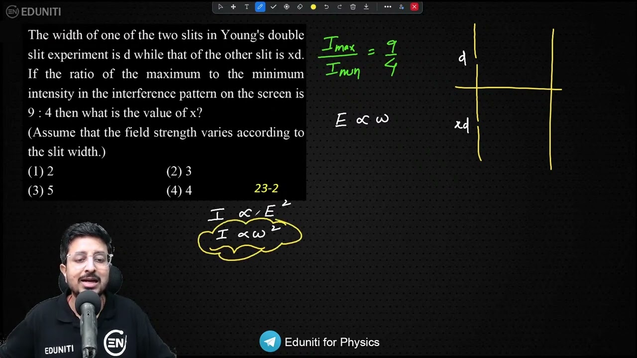 The width of one of the two slits in Young's double slit experiment is d while that of the other sli