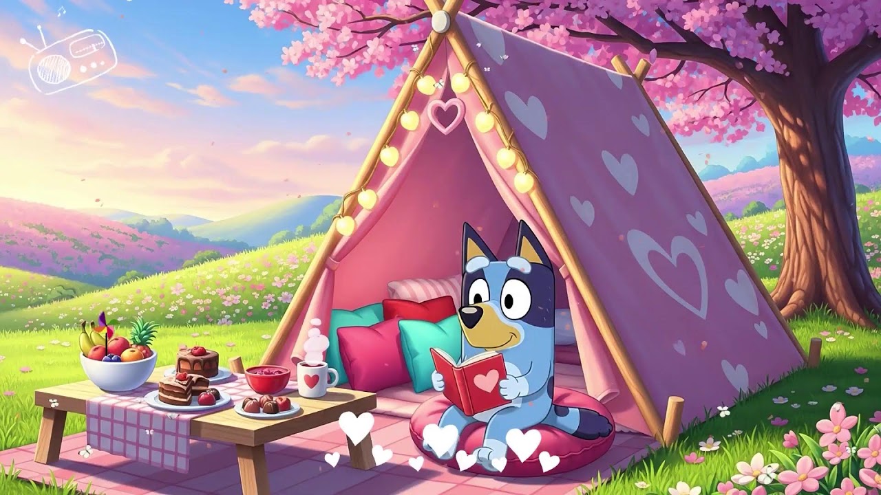Spring Love Lofi 🌸 Bluey Reading Under Cherry Blossoms 💗 Cozy Tent Afternoon Beats