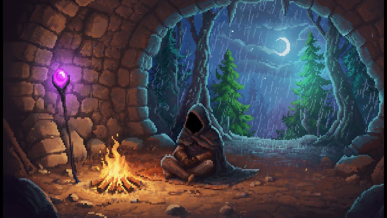 Rest, Traveller — 1 Hour of Campfire Rain (Fantasy Ambience)