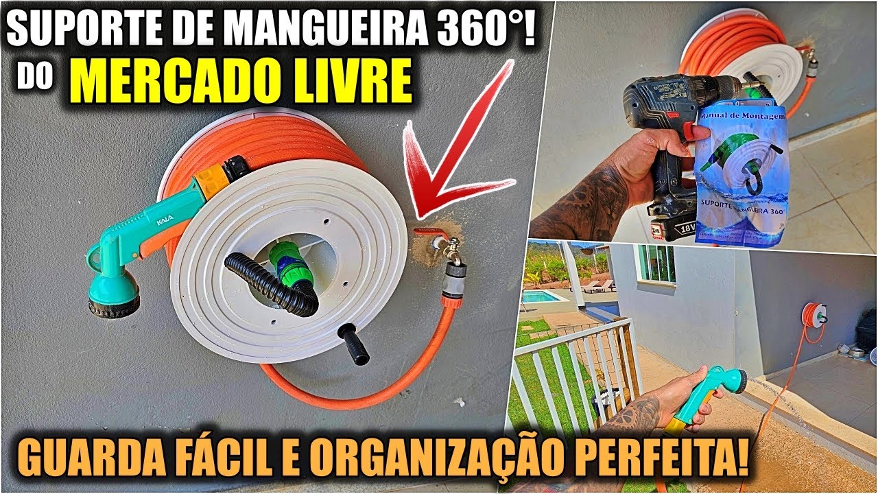 SUPORTE ENROLADOR DE MANGUEIRA GIRATÓRIO 360º, veja como INSTALAR! VALE A PENA? Primeira impressões!