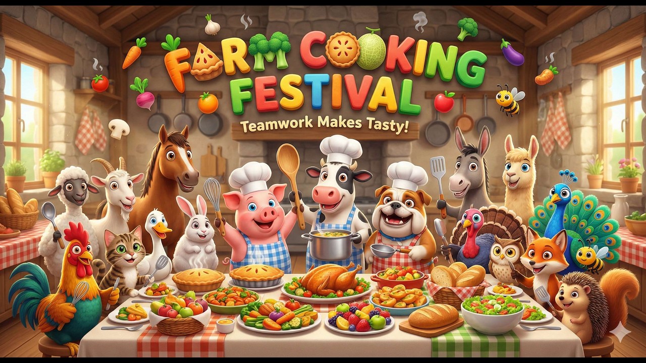 Farm Animals Great Cooking Festival   20 Animals Learn Teamwork Through Cooking  Kids Food Education