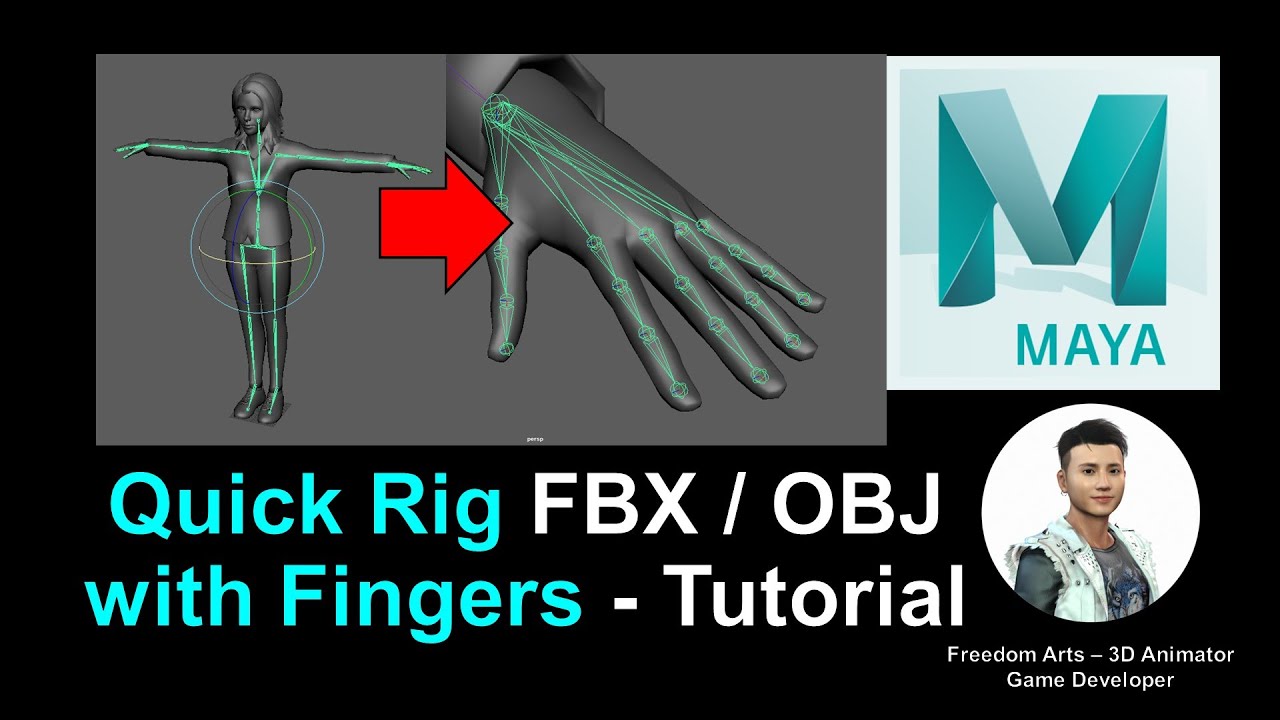 Quick Rig FBX/OBJ with Finger - Maya 2022 Rigging Full Tutorial - Auto Rigger