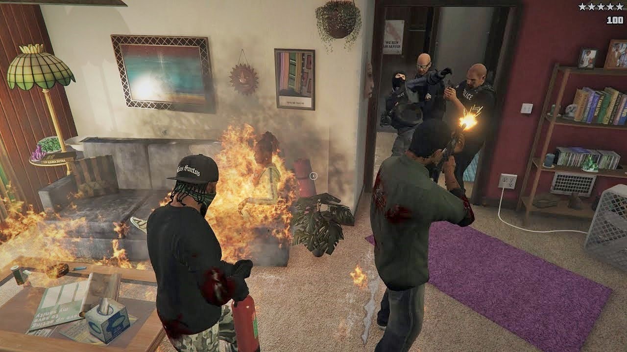 GTA 5 - Franklin and Lamar's FIVE STAR COP BATTLE At FRANKLIN'S OLD HOUSE! (GTA V Funny Moments)