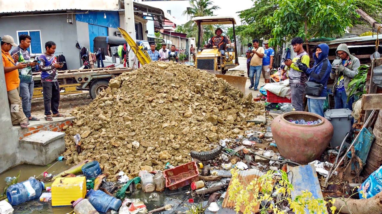 Wonderful New Project!! Filling Land Delete Garbage by Bulldozer Push soil with 5ton Truck