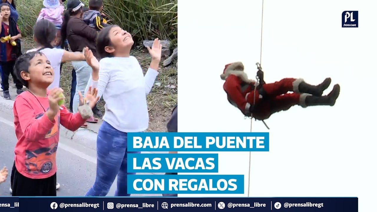 Bombero Municipal desciende del puente Las Vacas y entrega regalos a niños de la zona