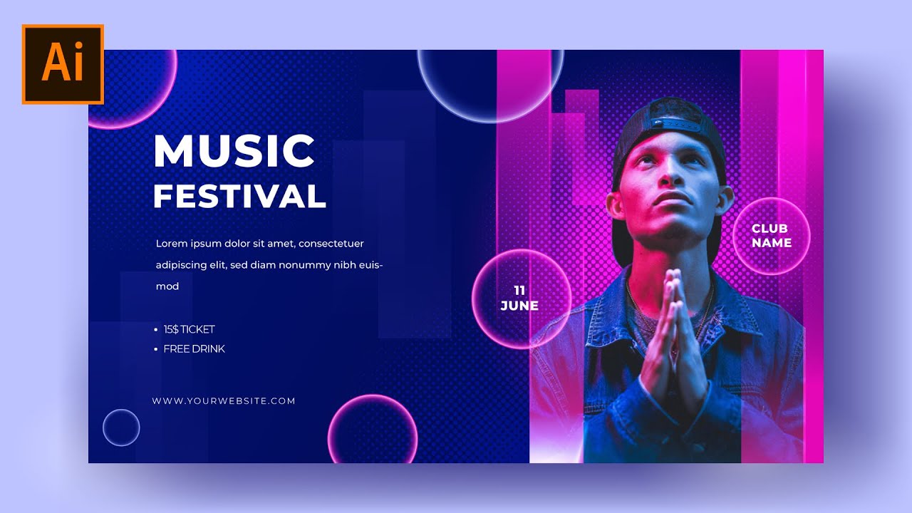 How To Make Landscape Social Media Banner | Music Festival | Adobe illustrator Tutorial