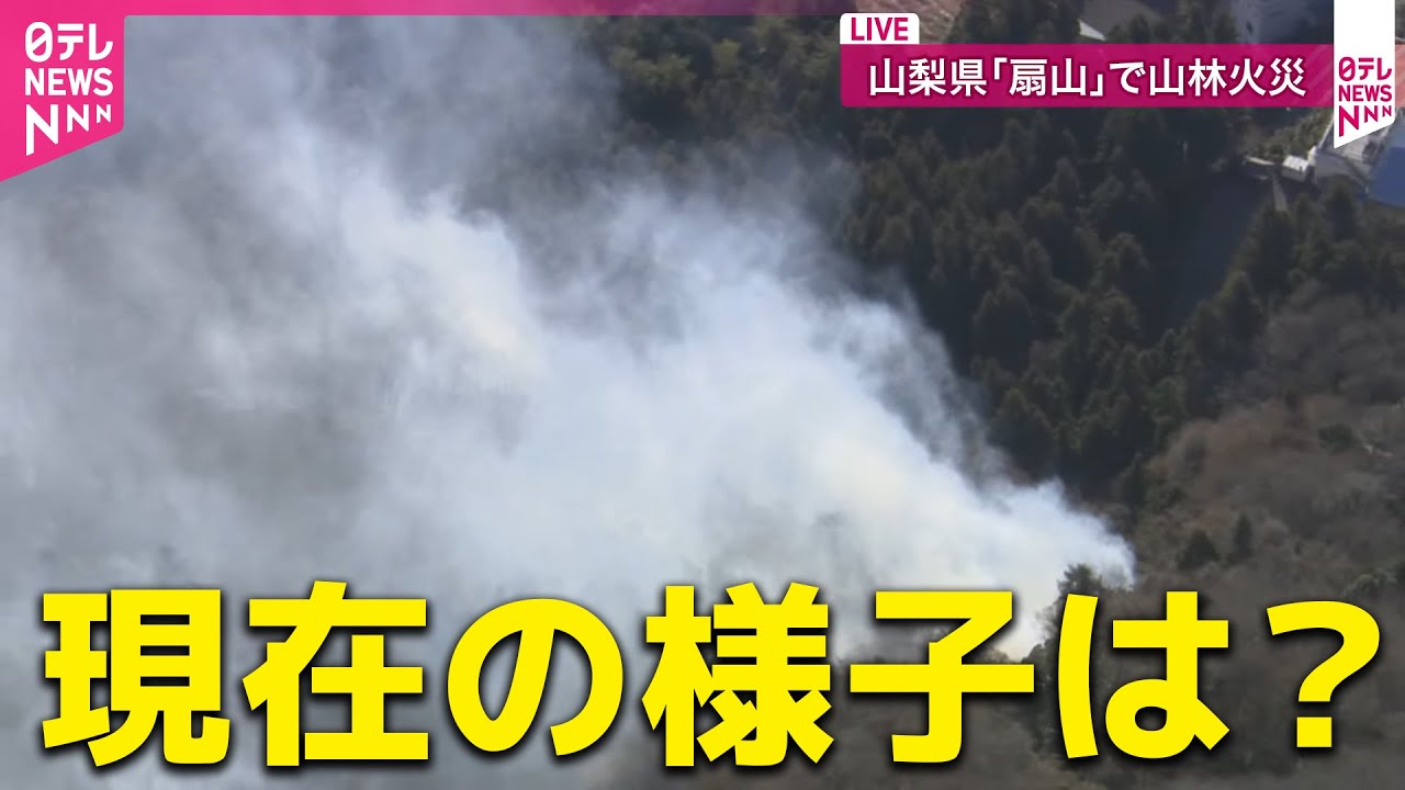 【空撮リプレイ】山梨｢扇山｣の山林火災から一夜　現在も延焼中──緊急ニュースライブ（日テレNEWS LIVE）