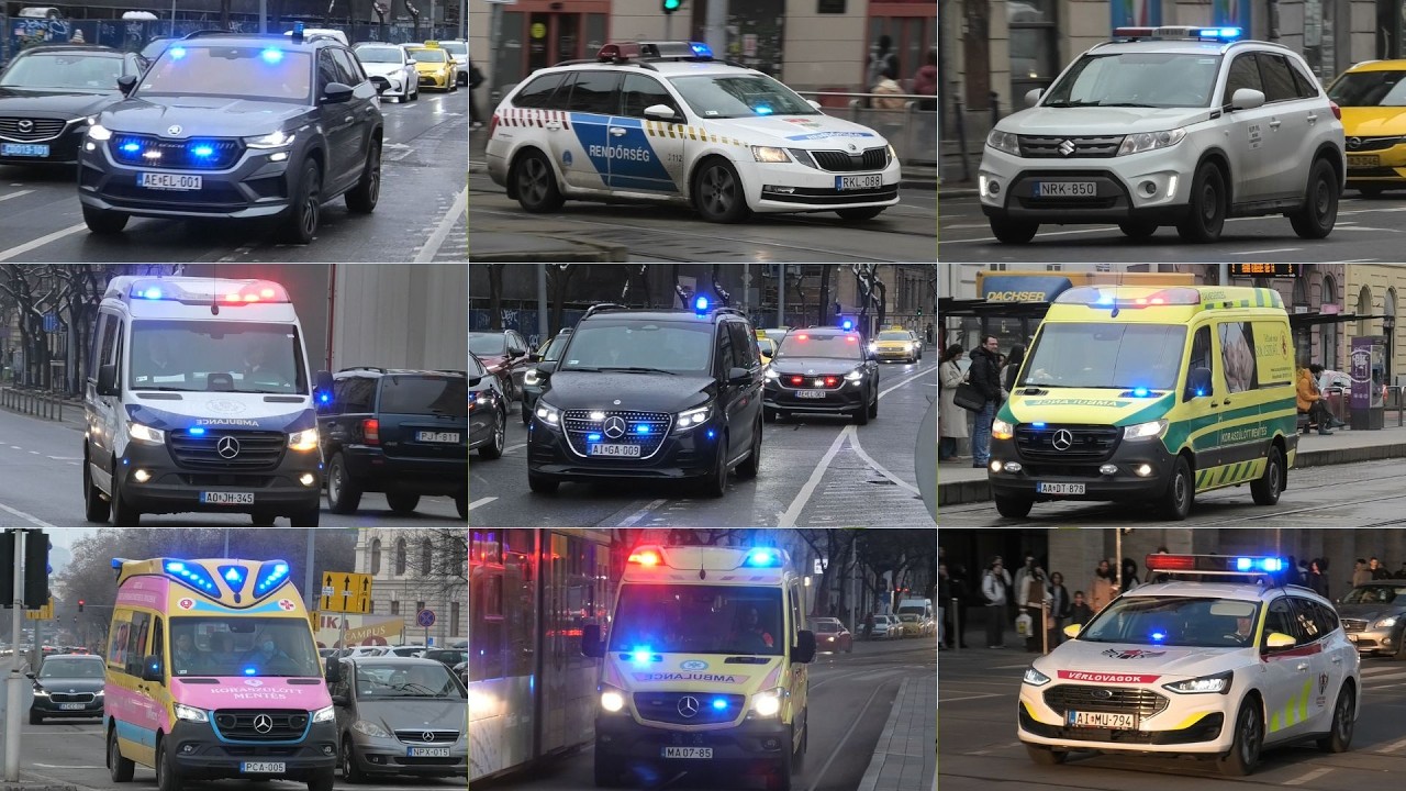 (Skoda kodiac VRS/Dutch siren!)Police, Ambulance, Government responding to calls in Budapest!
