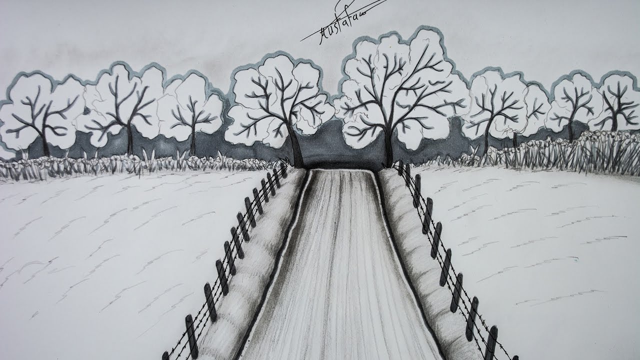 تعليم الرسم بالرصاص | رسم منظر طبيعي للمبتدئين خطوة بخطوة
