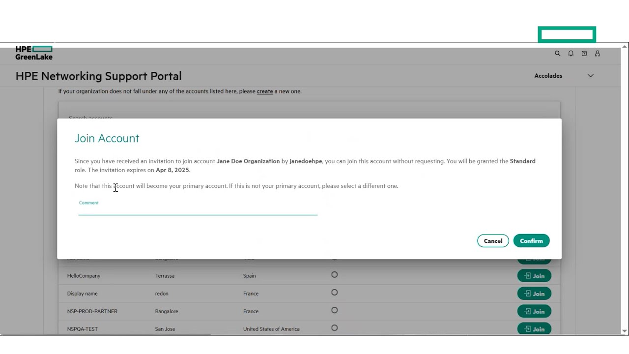 HPE Networking Support Portal Invitations Demo