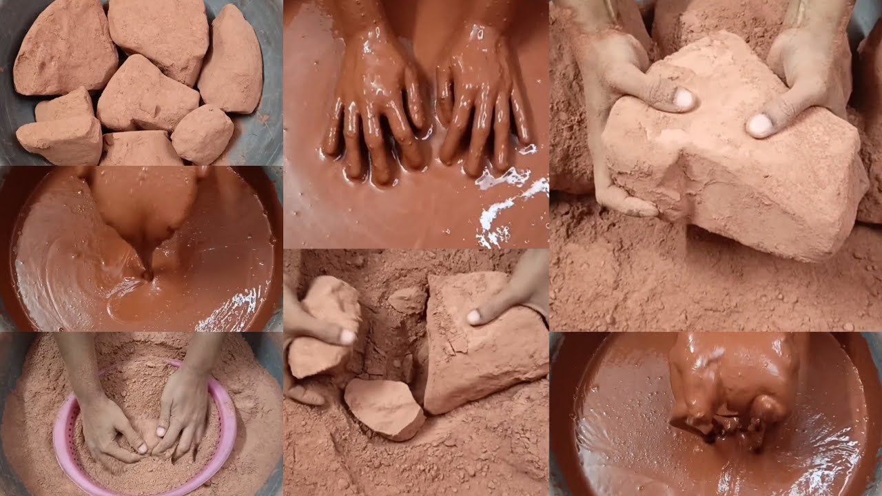 Soft Earthy Red Clay Chunks Dry Crumbling+Sifting+Powder Play & Paste Mixing/Playing ASMR