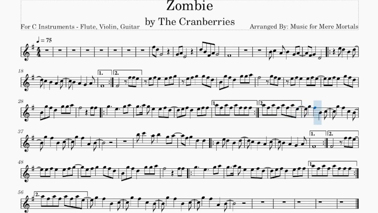 Zombie - by The Cranberries - Play Along for C Instruments