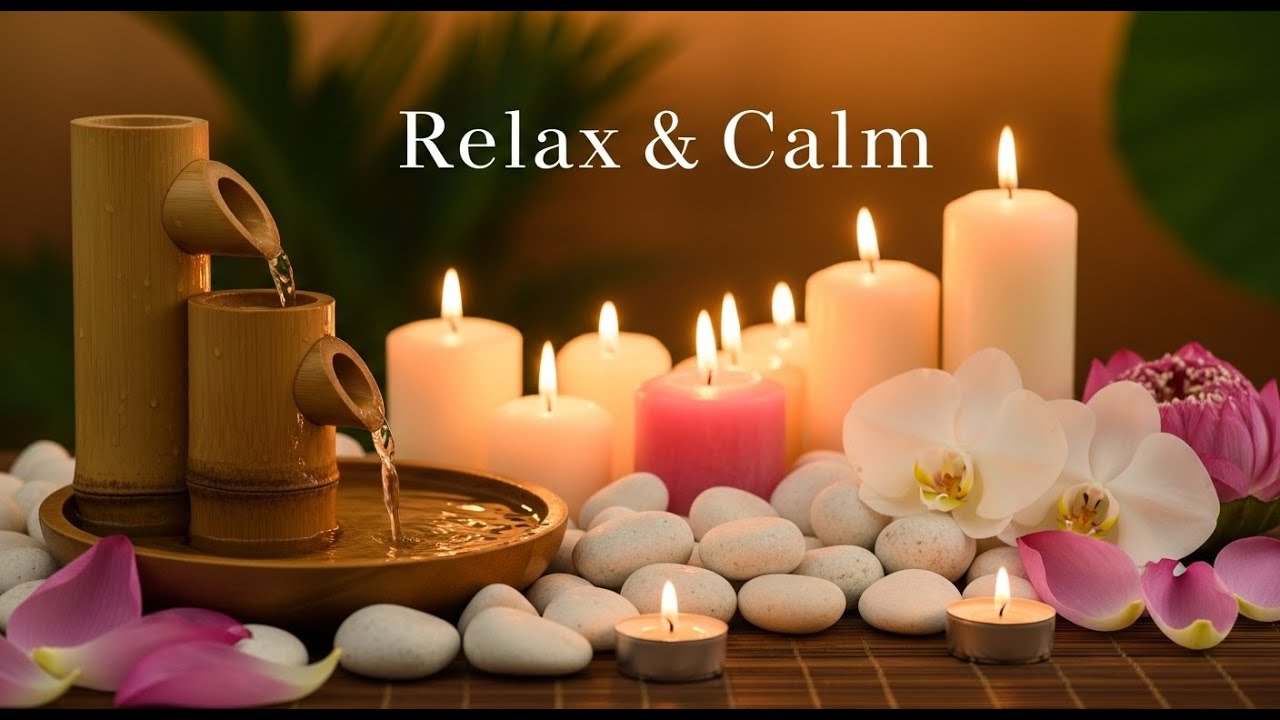 Relaxing Zen Mist Ambience Bamboo Fountain and Candle Glow for Meditation Deep Calm and Serenity