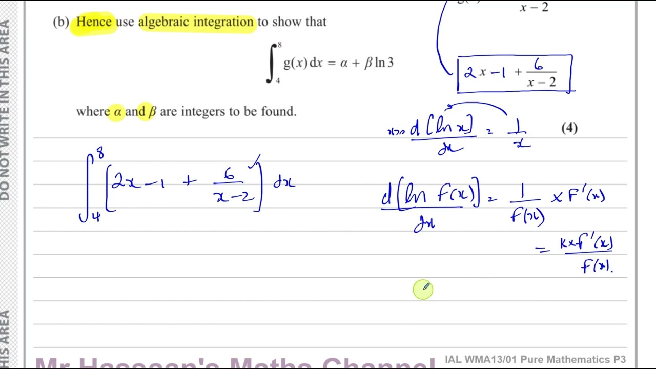 WMA13/01, (Edexcel), IAL, P3 June 2024, Q2(b),  Integration, Reversing the Chain Rule (ln)