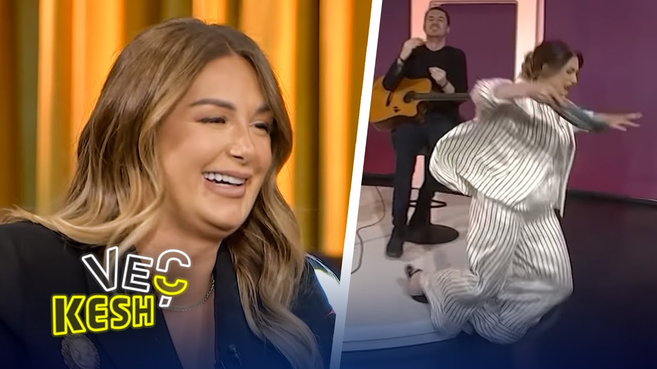 Momenti kur moderatorja Adelina Hasani rr&euml;zohet papritur n&euml; sken&euml;