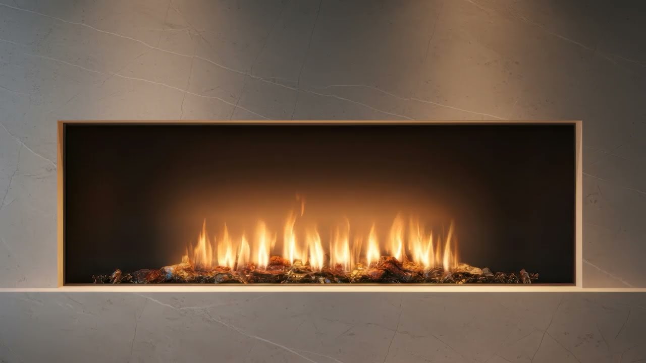 Fireplace Ambience | Greige Marble Fireplace | 10 Hours