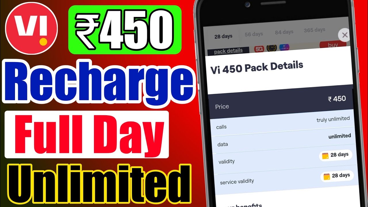 Vi ₹450 Recharge Plan Full Day Unlimited Data Milega Ya Nhii? Vodafone Idea ₹450