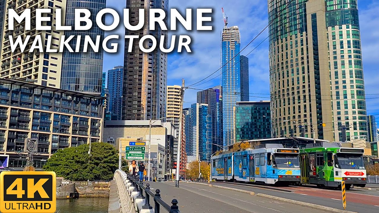 Melbourne City Walking Tour - From Main Yarra Trail to Evan Walker Bridge | 4K Video