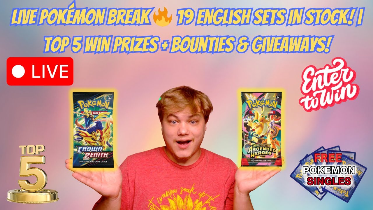 LIVE Pokémon Break 🔥 19 English Pokemon Sets IN STOCK! | Top 5 Wins Prizes + Bounties! #ripandship