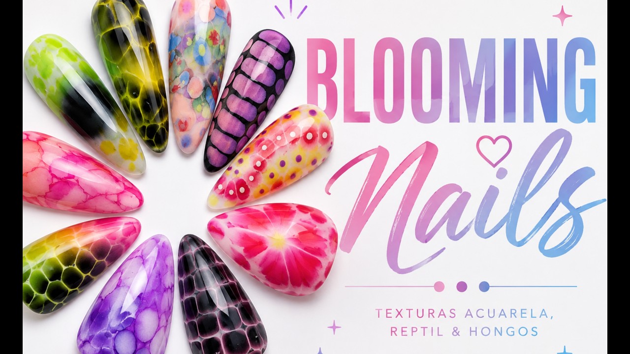 Blooming nails: Efecto reptil, hongos y acuarela