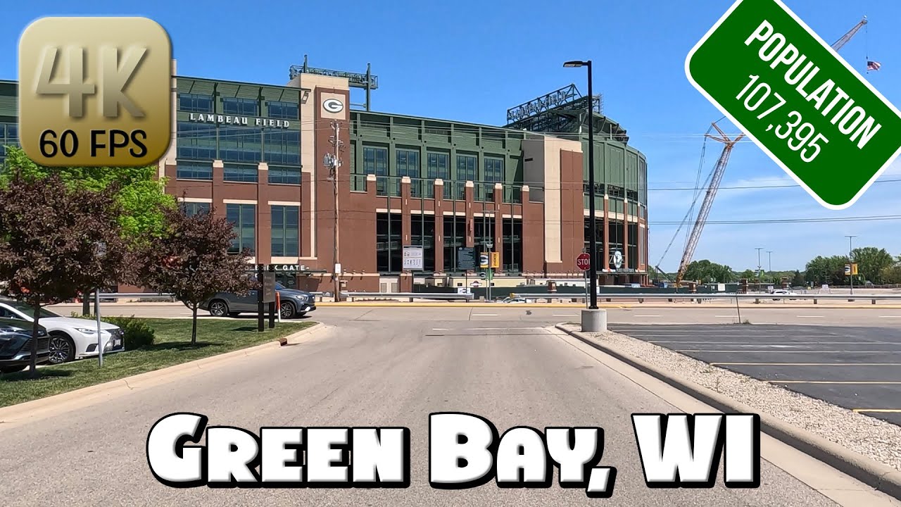Driving Around Downtown Green Bay, Wisconsin and Lambeau Field in 4k Video