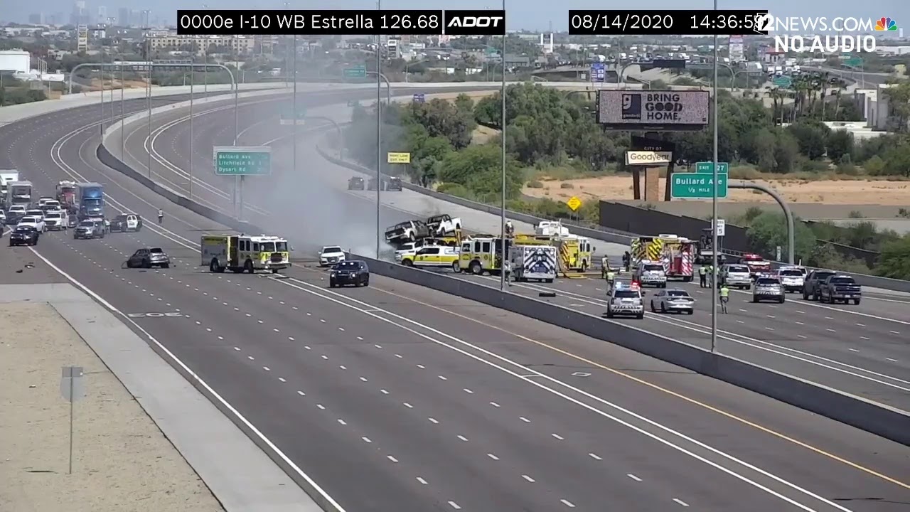 A massive car fire has closed I-10 eastbound and westbound near Goodyear, according to ADOT