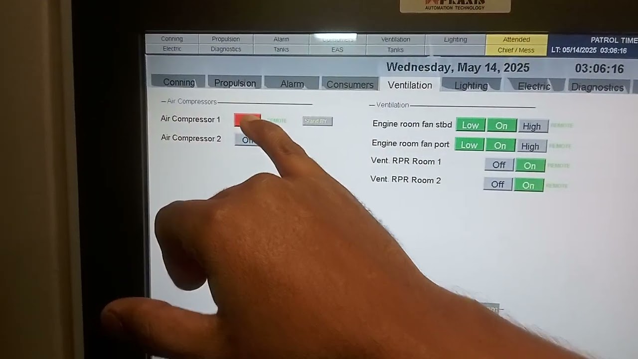 Main operating panel (MOP) explanation of 8,000 BHP ASD Tug Boat 