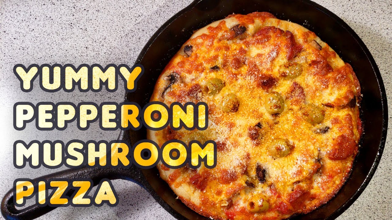 Easy Pepperoni Mushroom Pizza with Store-Bought Dough | Cast Iron Skillet | ASMR Video | No Music |
