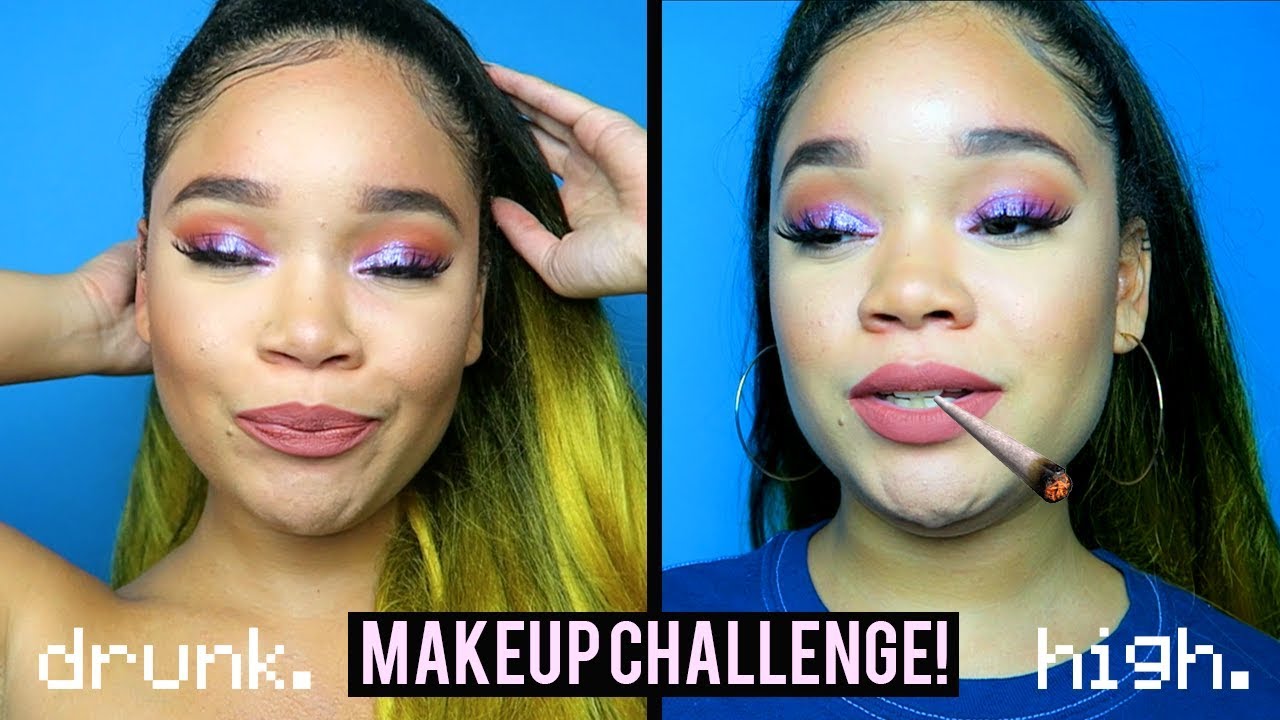 DRUNK VS. HIGH MAKEUP CHALLENGE 😂🍻