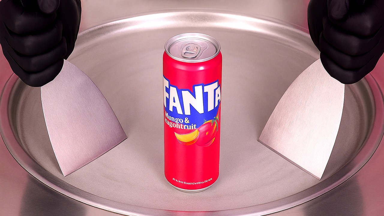 The 10 Minute ASMR Ice Cream Rolls Challenge with Fanta Mango & Dragonfruit
