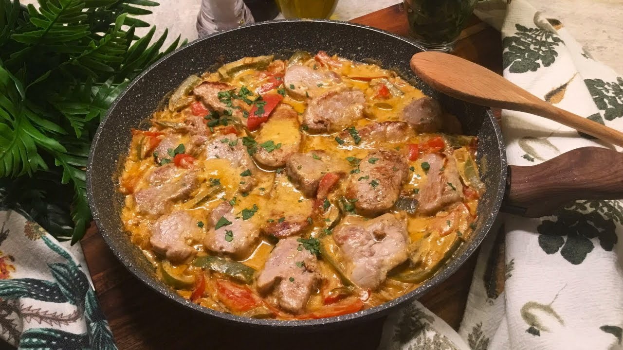 Filet mignon à la crème et aux poivrons - filet mignon with cream and peppers