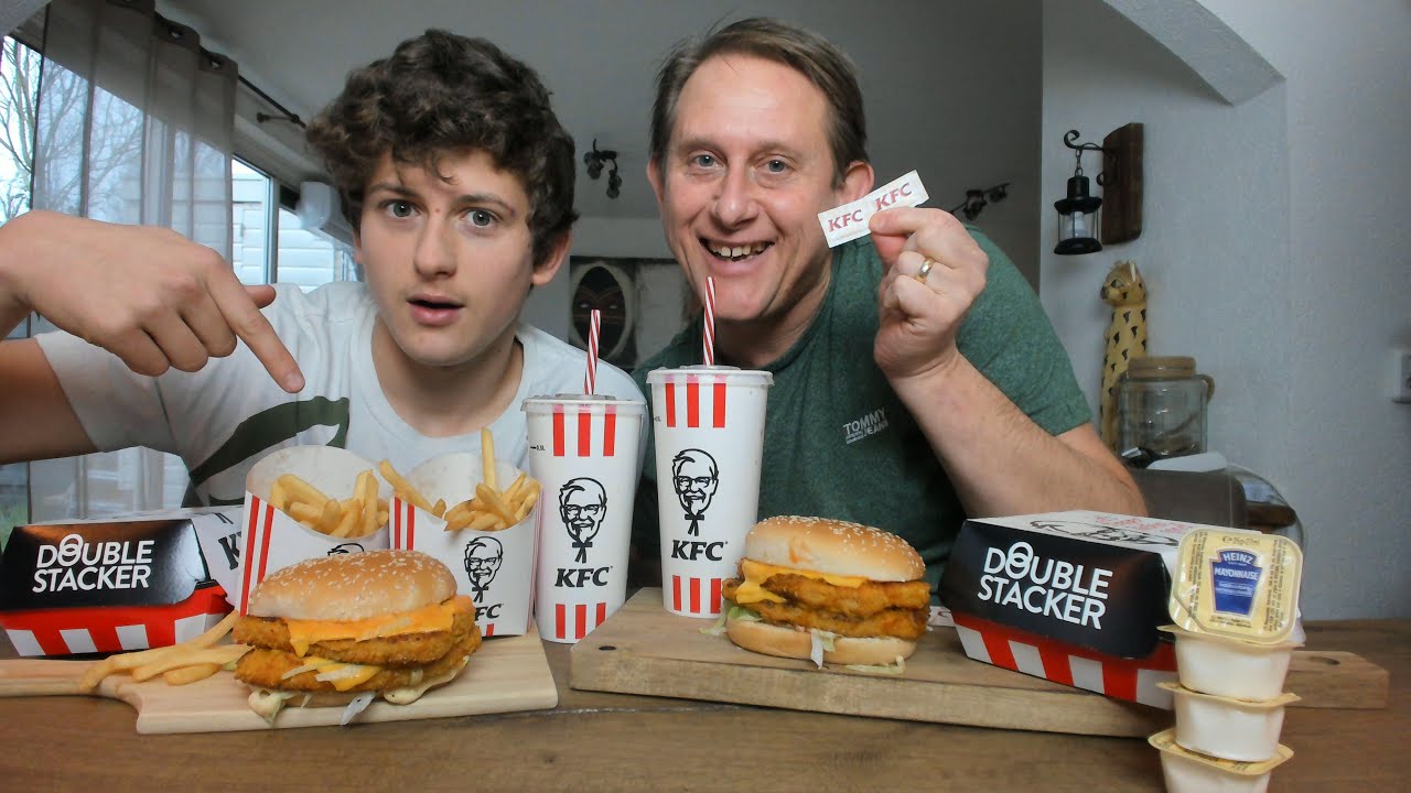 KFC MUKBANG!( Kentucky Fried chicken ) double stacker burger