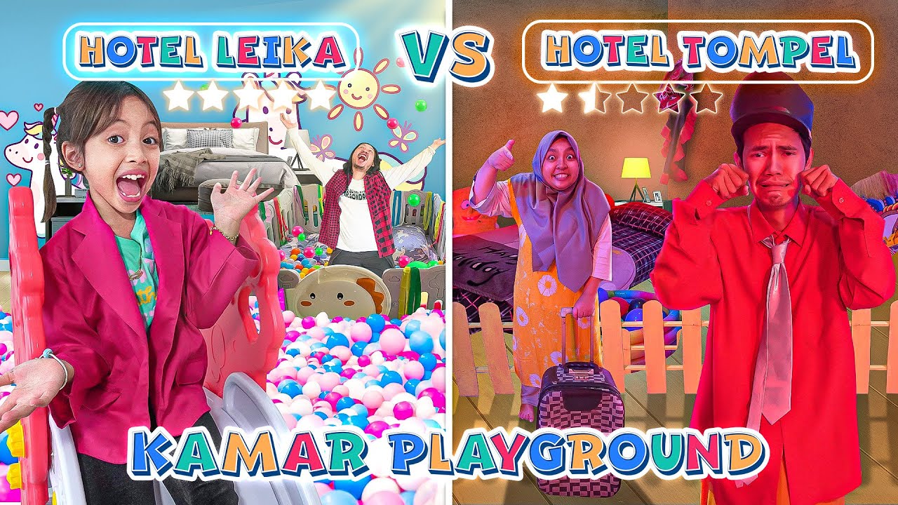 LEIKA VS TOMPEL PUNYA KAMAR HOTEL PLAYGROUND 😍 CHALLENGE UBAH KAMAR JADI PLAYGROUND WARNA WARNI