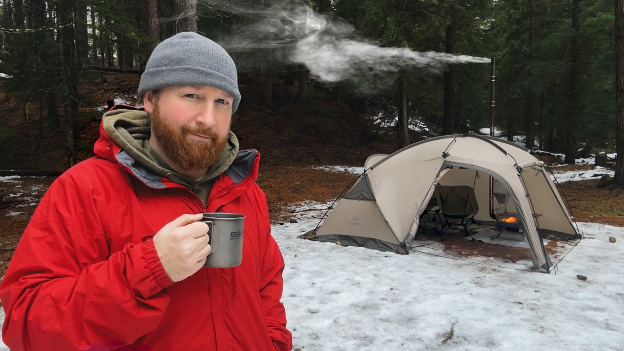 Pellet Stove Camping in North Idaho Snow