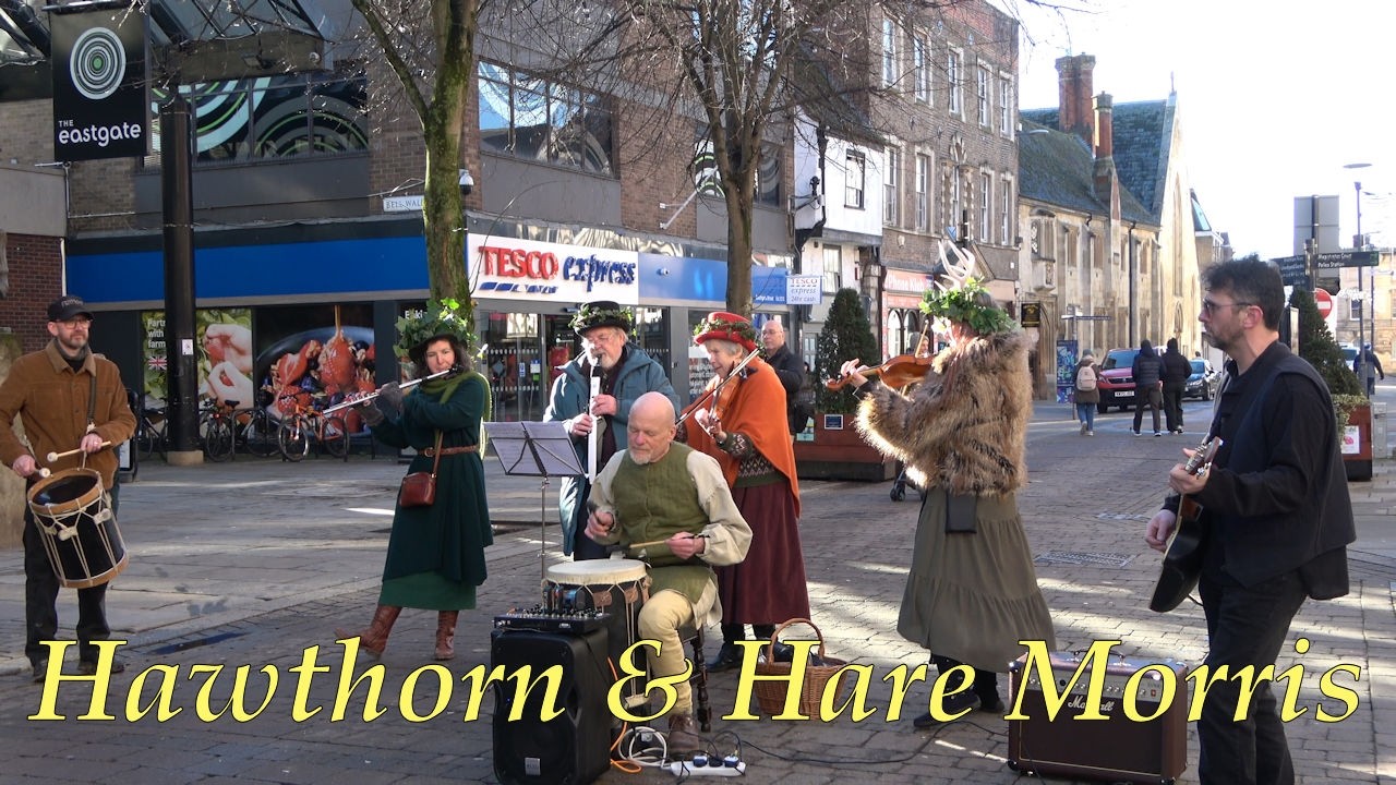 Hawthorn & Hare Morris Band warming up at Gloucester Folk Trail February 2026