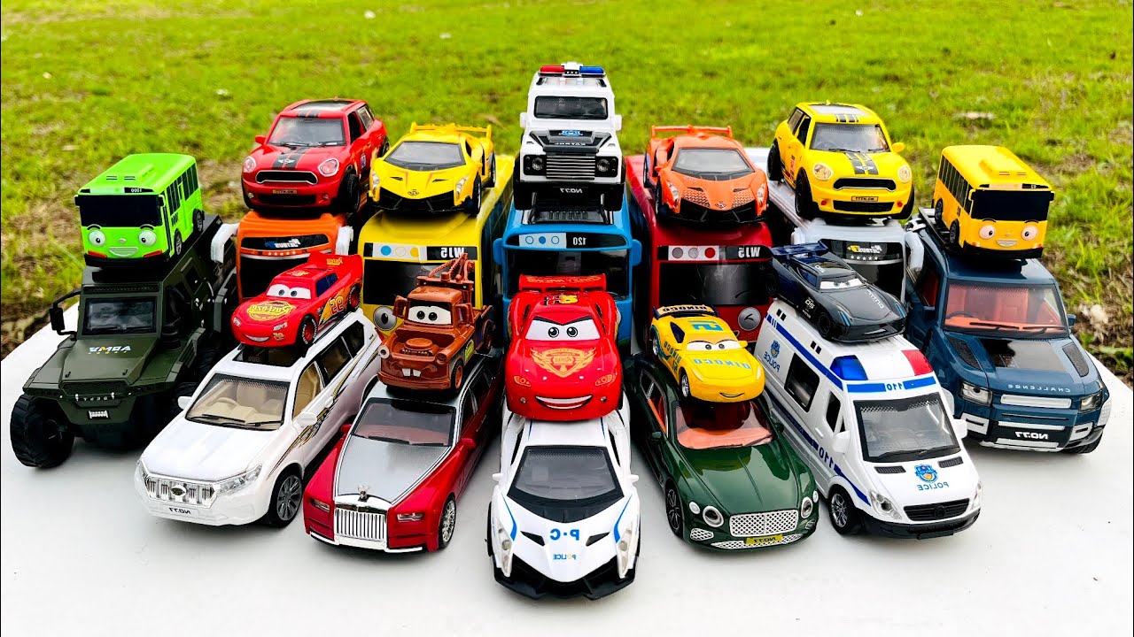 Unboxing Mobil mobilan, Bus tayo, Mobil Police, Ambulance, Jeep, Lamborghini Scv12, Toyota Car #1122