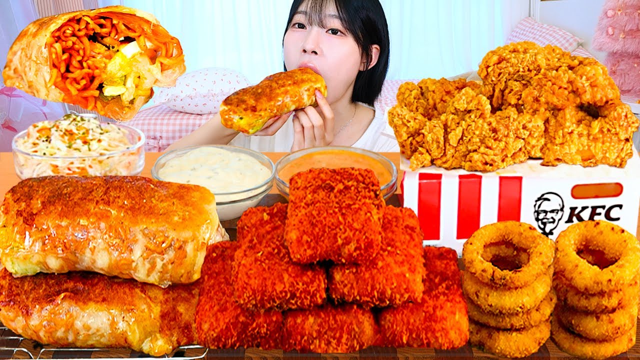 ASMR MUKBANG | Жареная лапша, буррито, чили, сырная палочка моцарелла и жареная курица