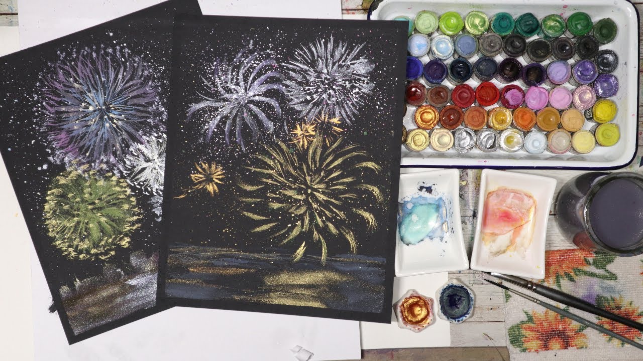 Let's Paint FIREWORKS 🎆🎇on BLACK WATERCOLOR PAPER~Watercolor Tutorial - Happy New Year