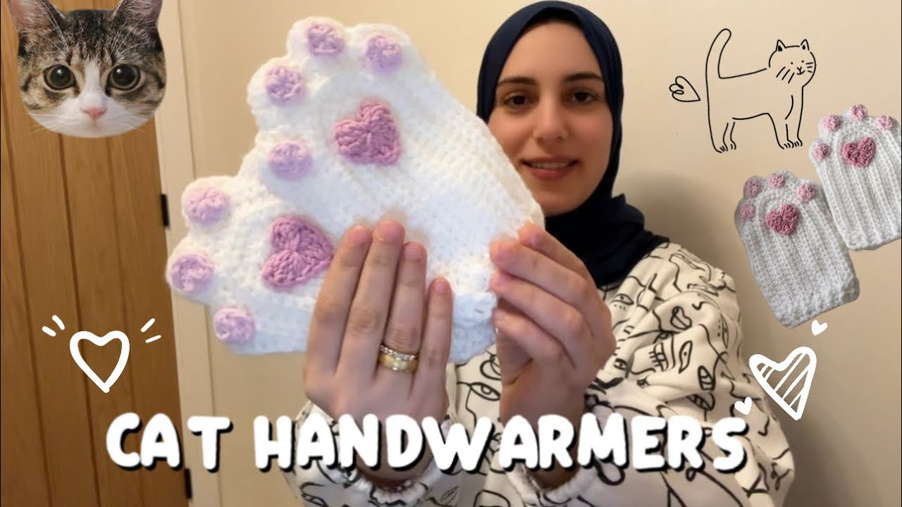 جوانتي كروشيه قطة بدون اصابع | cat paw handwarmer | محقق اعلي مبيعات السنادي ✨🤩