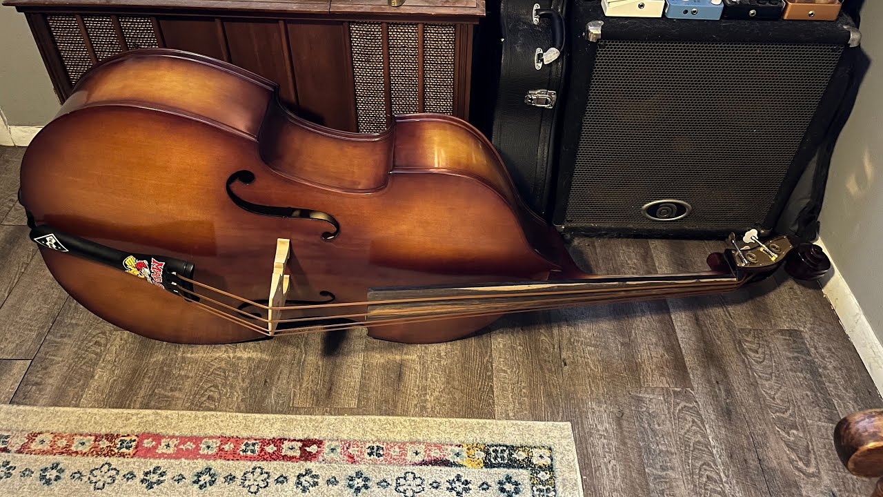 Double bass setup for Synthetic Guts, new fixed bridge and planing fingerboard. #uprightbass