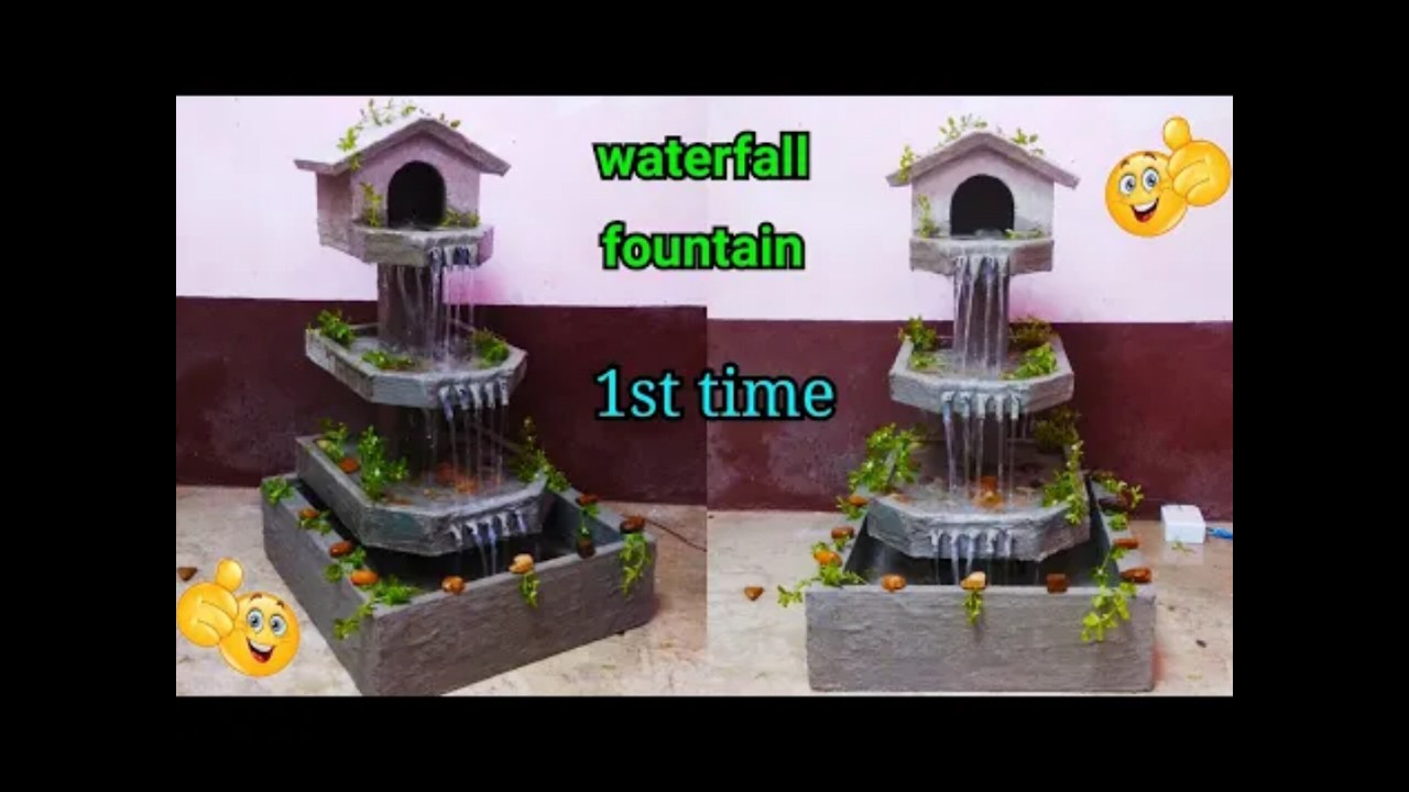How To Make waterfall fountain | Cement waterfall fountain very easy | waterfall fountain ⛲