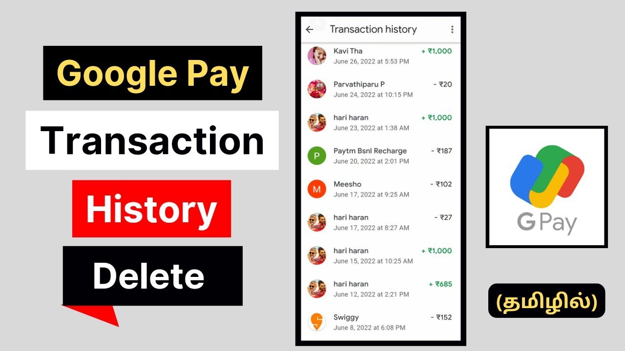 How to | delete gpay transaction history in tamil | Step by step explanation | google pay | gpay