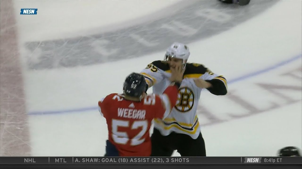 Noel Acciari fights MacKenzie Weegar 3/23/19