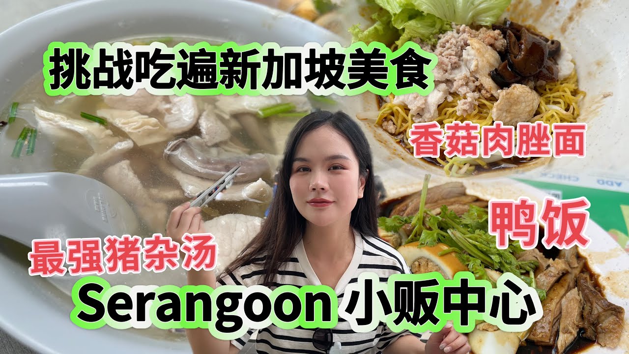 挑战吃遍新加坡美食60期：Serangoon Garden 小贩中心 最强猪杂汤  鸭饭  香菇肉脞面